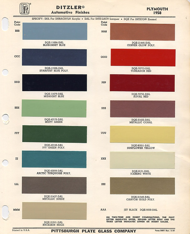 1970 Dodge Color Chart